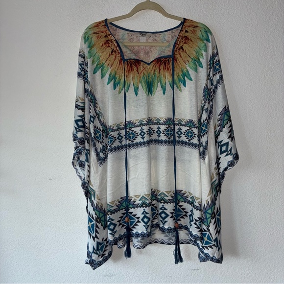 Delilah Wear Tops - DELILA WESTERN BOHEMIAN WESTERN FLORAL TUNIC, LARGE